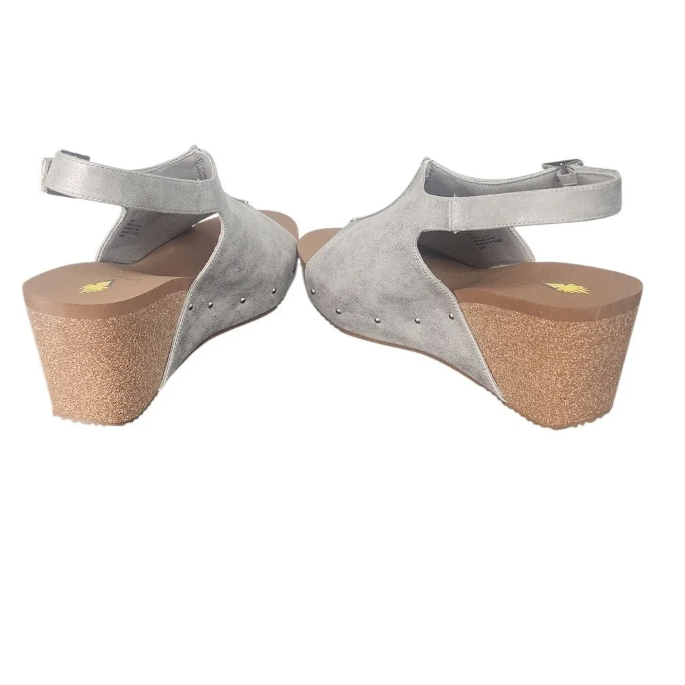 Volatile Womens Silver Metallic Studded Cork Wedge Sandals Slingback Peep Toe 10
